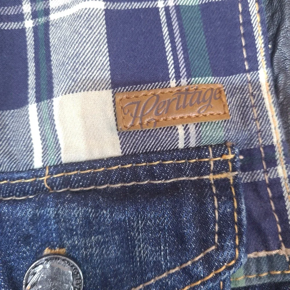 The Heritage America 1776 Denim Distillery Jacket Mens Small Faux Leather Forged